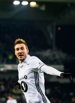 Nicklas Bendtner of Rosenborg celebrates scoring 1-0