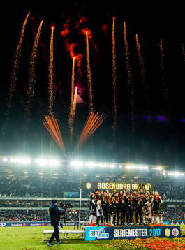 Players of Rosenborg celebrate winning the league