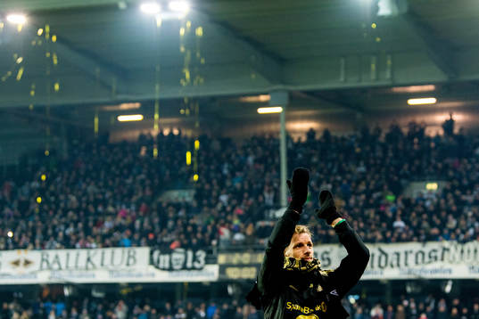 Goalkeeper André Hansen of Rosenborg celebrates winning