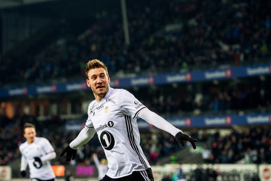 Nicklas Bendtner of Rosenborg celebrates scoring 1-0
