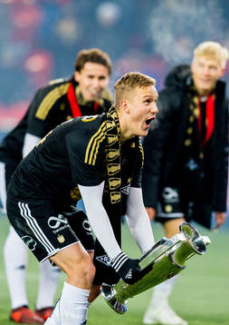 Erik Botheim of Rosenborg celebrates winning the league