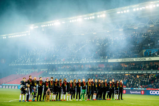 Players of Rosenborg celebrate winning the league