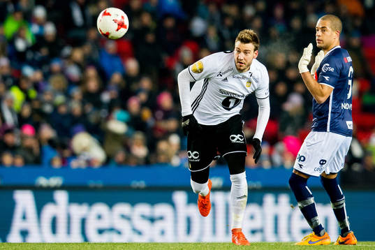 Nicklas Bendtner of Rosenborg and Andreas Nordvik of Viking