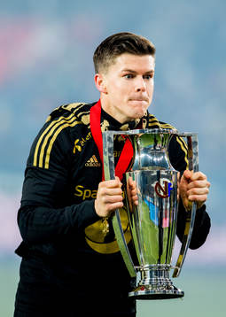 Pål André Helland of Rosenborg celebrates winning the