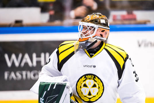 Brynäs målvakt Linus Fernström i Karlskronamask