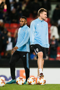 Samuel Adegbenro and Nicklas Bendtner of Rosenborg
