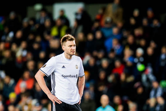 Nicklas Bendtner of Rosenborg looks dejected