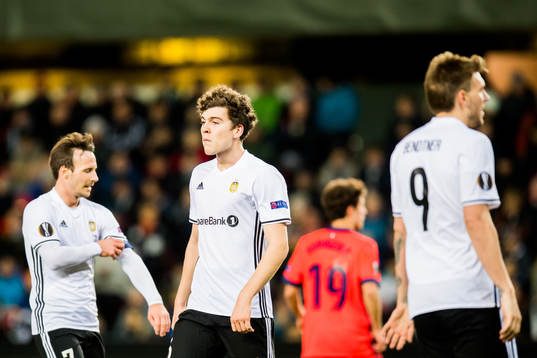 Mike Jensen and Jacob Rasmussen of Rosenborg looks dejected