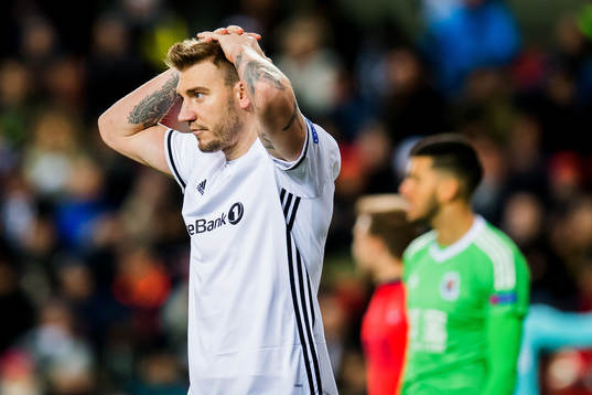 Nicklas Bendtner of Rosenborg looks dejected