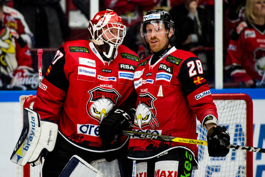 Malmö Redhawks målvakt Jonas Gunnarsson och Jens Olsson