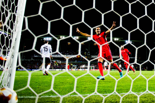 Xabier Prieto of Real Sociedad celebrates 1-0