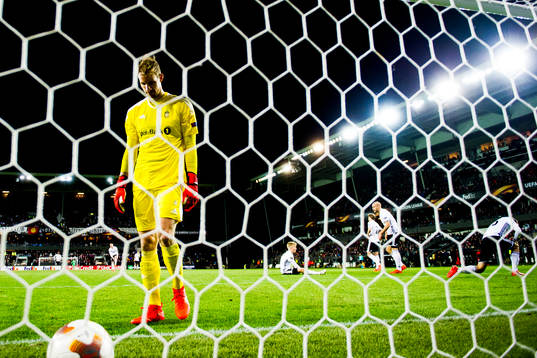 Goalkeeper André Hansen of Rosenborg looks dejected