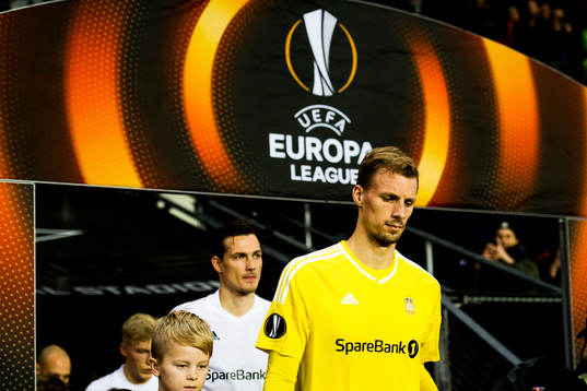 Goalkeeper André Hansen of Rosenborg enters the pitch