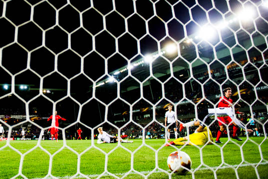 Mikel Oyarzabal of Real Sociedad scores 1-0