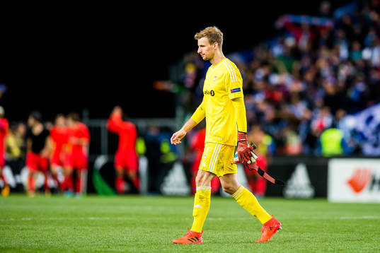 Goalkeeper André Hansen of Rosenborg looks dejected