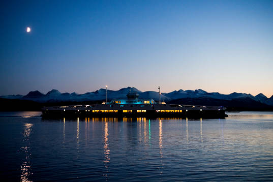 A ferry passes Aker stadion