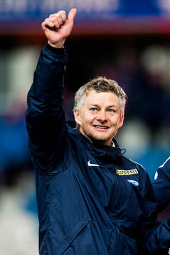 Ole Gunnar Solskjær, manager of Molde, celebrates
