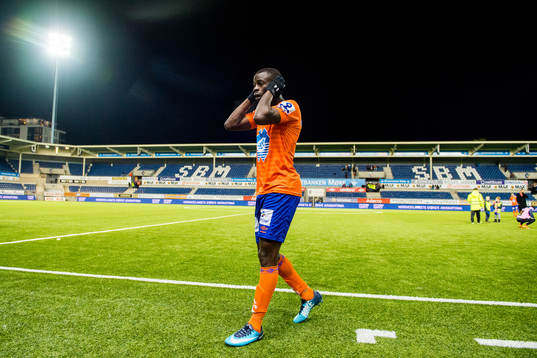 Edwin Gyasi of Aalesund looks dejected being relegated