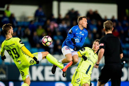 Patrick Mortensen of Sarpsborg and Mattias Kent Moström of