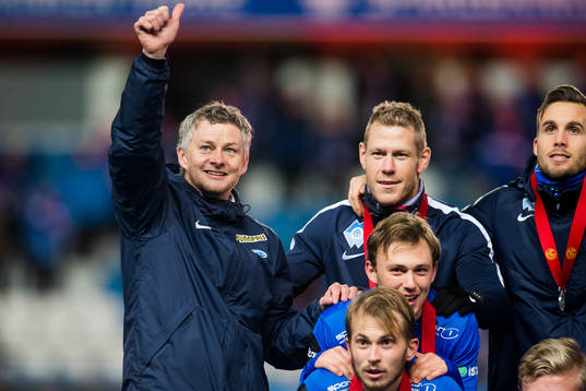 Ole Gunnar Solskjær, manager of Molde  celebrates