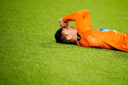 Daniel Gretarsson of Aalesund looks dejected being relegated