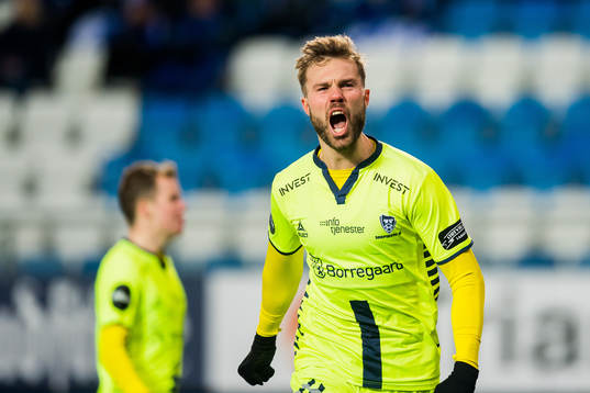 Patrick Mortensen of Sarpsborg celebrates