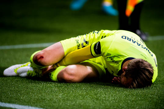 Ole Jørgen Halvorsen of Sarpsborg with an injury