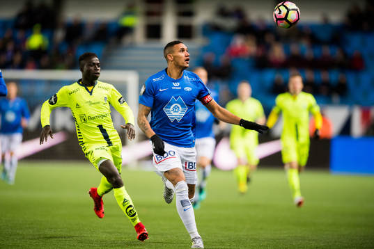 Francisco Junior of Strømsgodset and Ruben Gabrielsen of