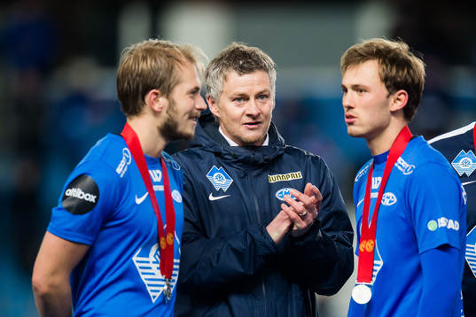 Ole Gunnar Solskjær, manager of Molde  celebrates