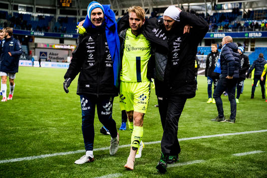 Ole Jørgen Halvorsen of Sarpsborg with an injury