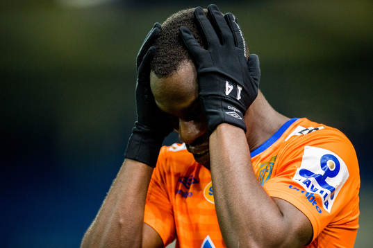 Edwin Gyasi of Aalesund looks dejected being relegated
