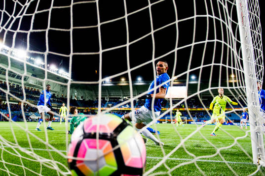 Ruben Gabrielsen of Molde watches Sarpsborg scoring 1-0