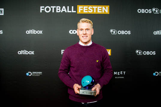 Jakob Glesnes of Strømsgodset poses for a portrait with