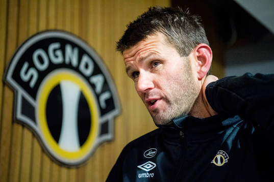 Eirik Bakke, head coach of Sogndal, talks to the press