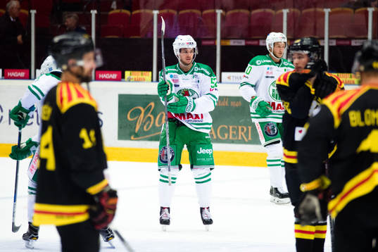 Rögles Lucas Elvenes före ishockeymatchen i SHL mellan