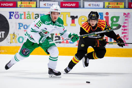 Rögles Simon Ryfors och Brynäs Samuel Asklöf nder