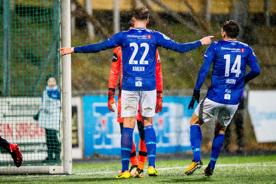 Michael Karlsen of Ranheim celebrates in front of
