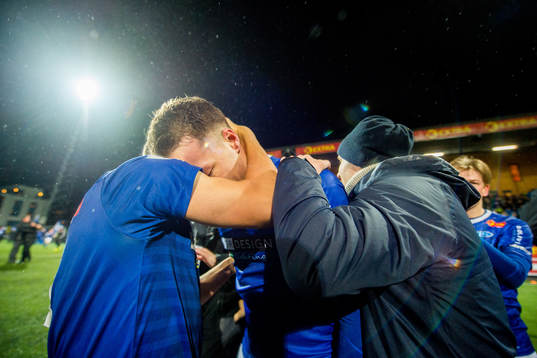 Michael Karlsen of Ranheim reacts being promoted to