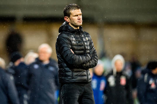 Eirik Bakke, head coach of Sogndal, follows the penalty