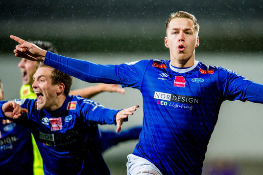 Michael Karlsen of Ranheim celebrates scoring the final