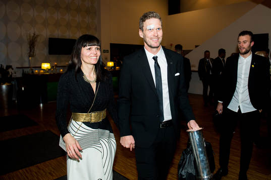 Frode Kippe of Lillestrøm arrives at the banquet with the