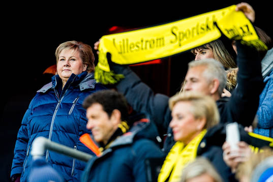 Erna Solberg, Prime Minister of Norway, in the stands