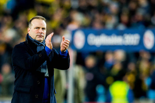 Geir Bakke, head coach of Sarpsborg 08, looks dejected