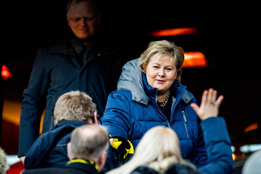 Erna Solberg, Prime Minister of Norway, in the stands