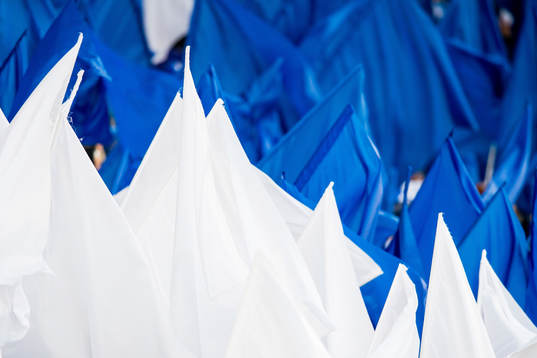 White and blue Sarpsborg 08 flags