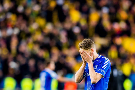 Ole Jørgen Halvorsen of Sarpsborg 08 looks dejected losing