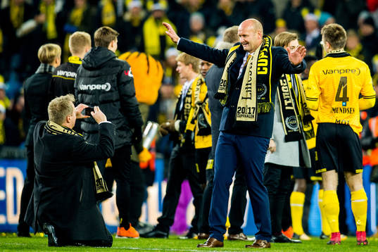 Robert Lauritsen, CEO of Lillestrøm, celebrates winning