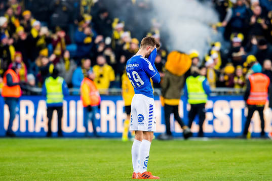 Patrick Mortensen of Sarpsborg 08 looks dejected losing the