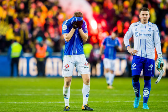 Sigurd Rosted of Sarpsborg 08 looks dejected losing the cup