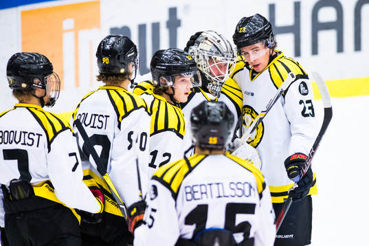 Brynäs Lucas Carlsson och Samuel Asklöf jublar med